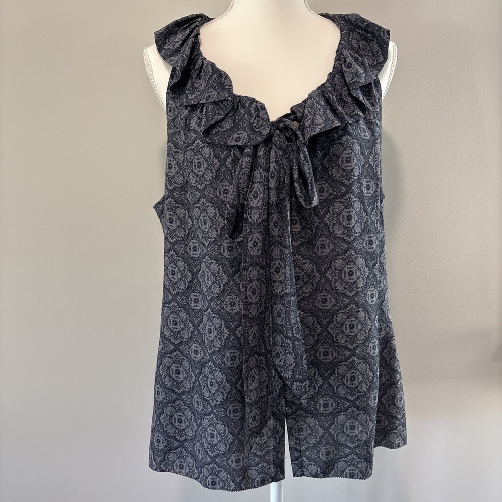Banana Republic Silk Sleeveless Top Womens XL Ruffle Tie Neckline Career Office